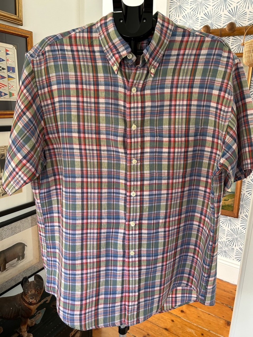 Men's Brooks Brothers Short-Sleeve Linen Plaid Button-Down Shirt